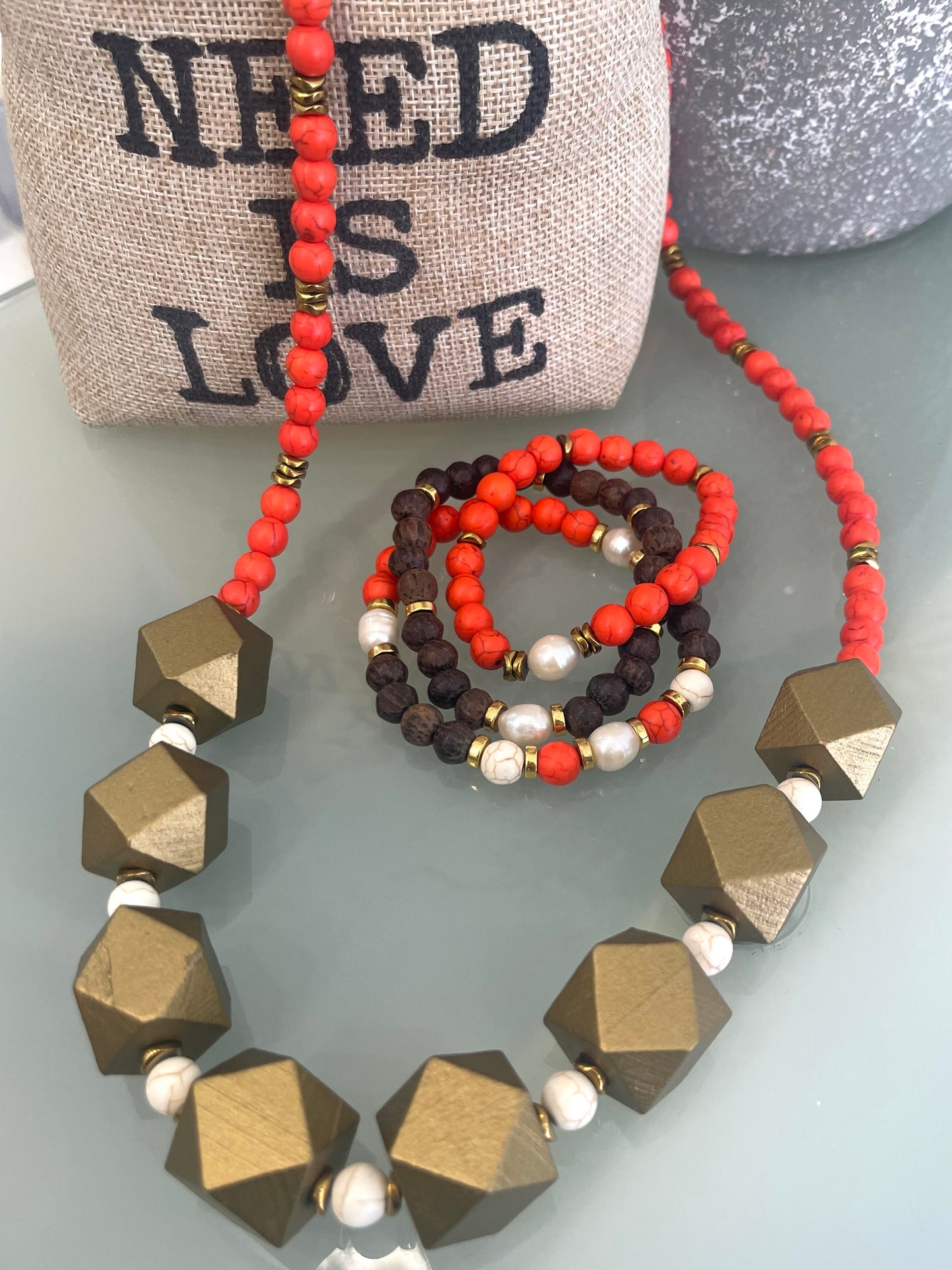 Hectagon Wood Necklace