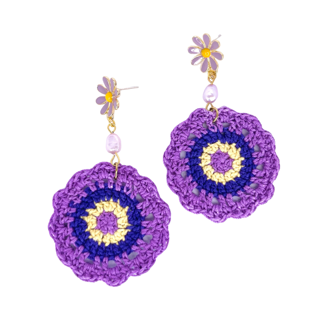 Violet Flower Crochet Earrings