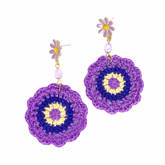 Violet Flower Crochet Earrings