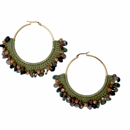 Agate Green Crochet Earrings