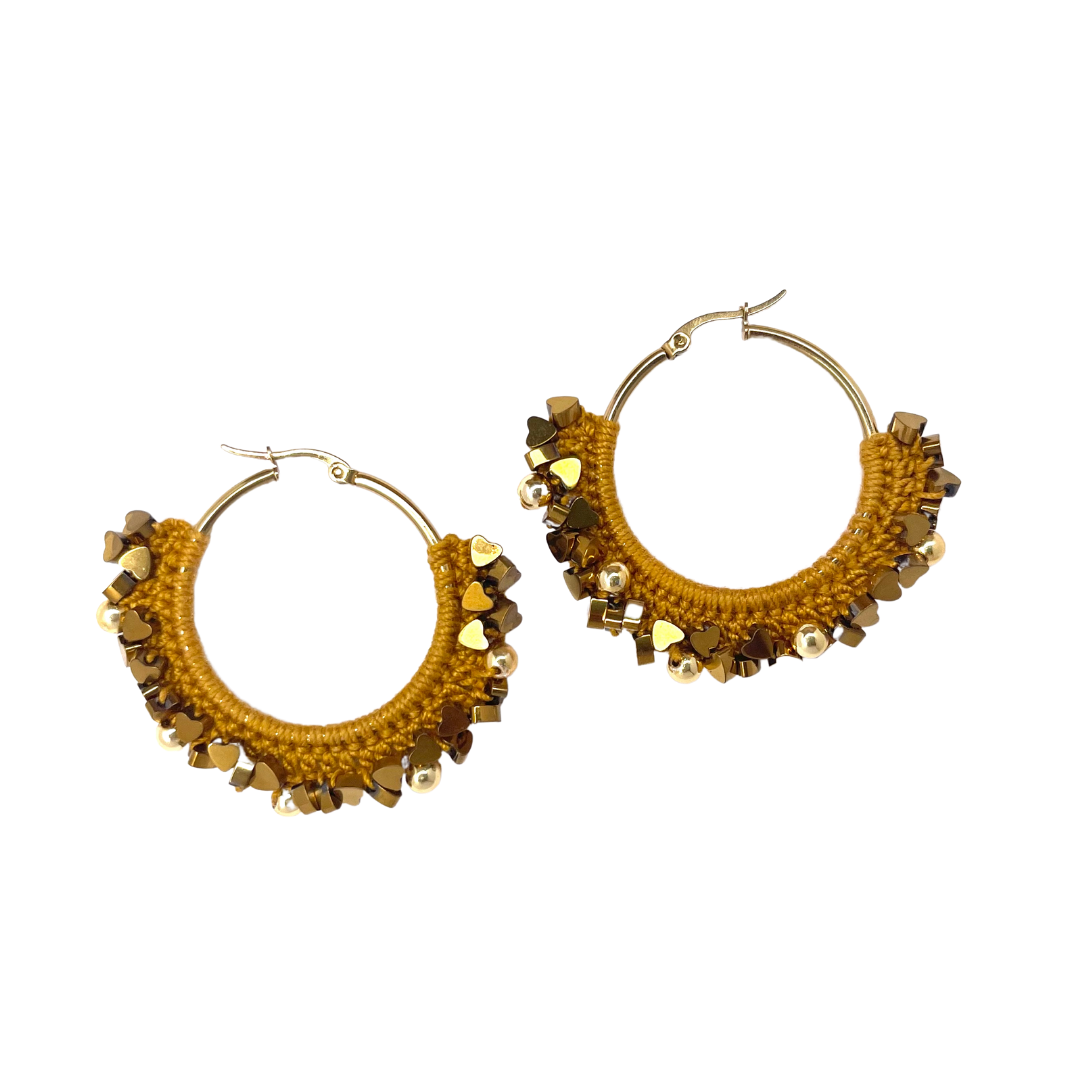 Heart Caramel Crochet Earrings