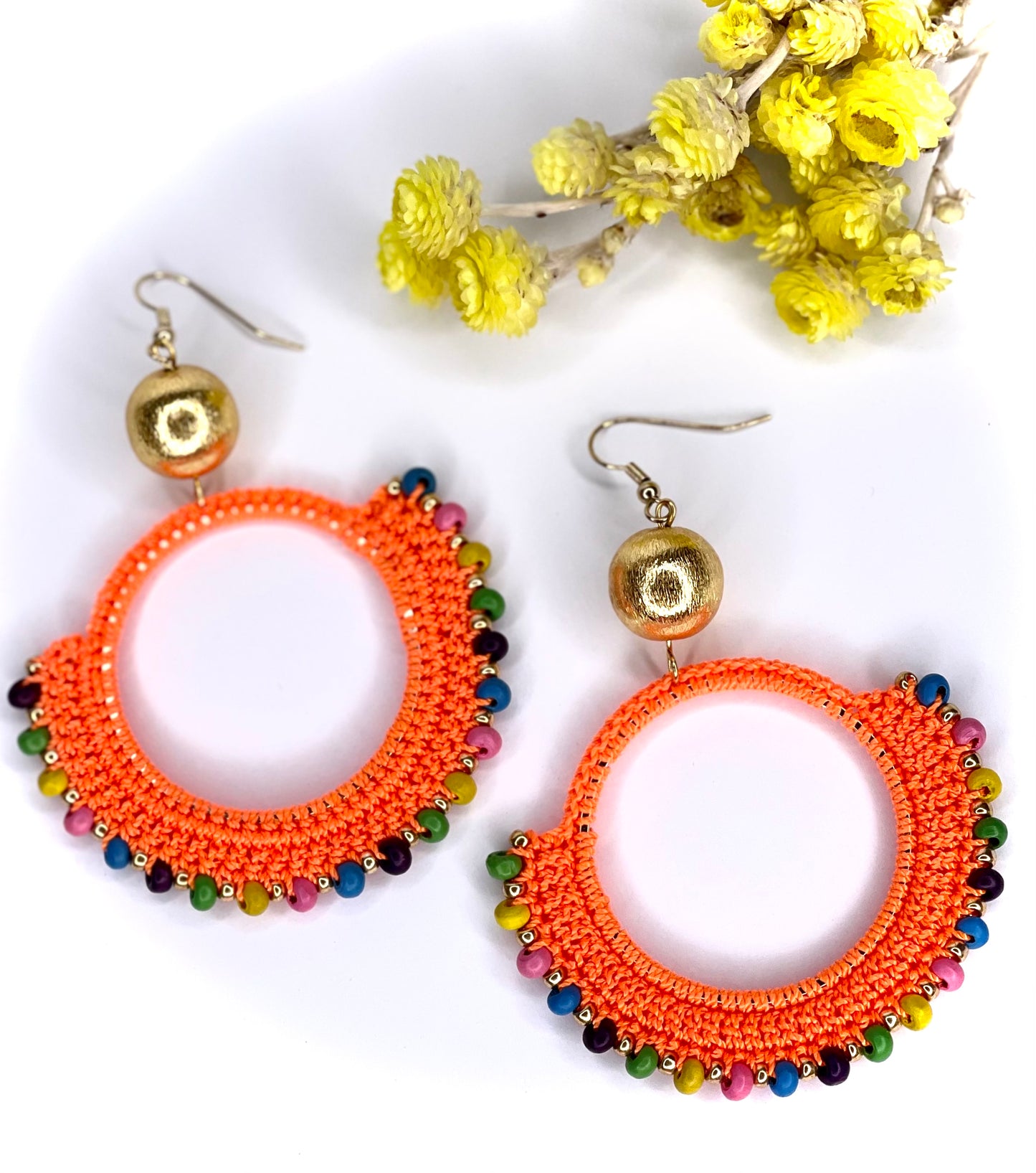 Neon Orange Crochet Earrings