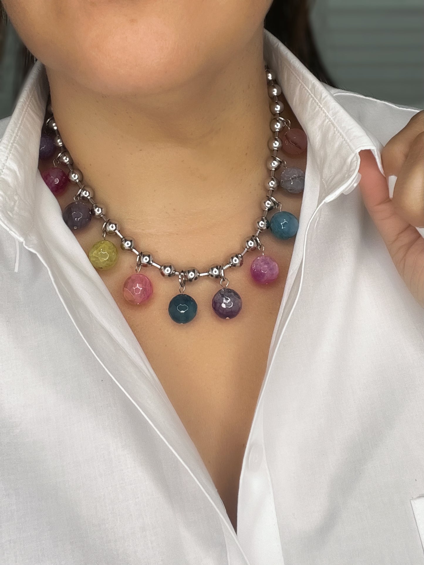 Dots Color Silver Necklace