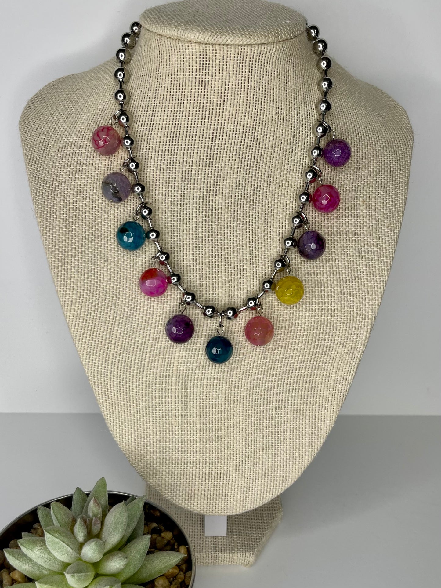 Dots Color Silver Necklace