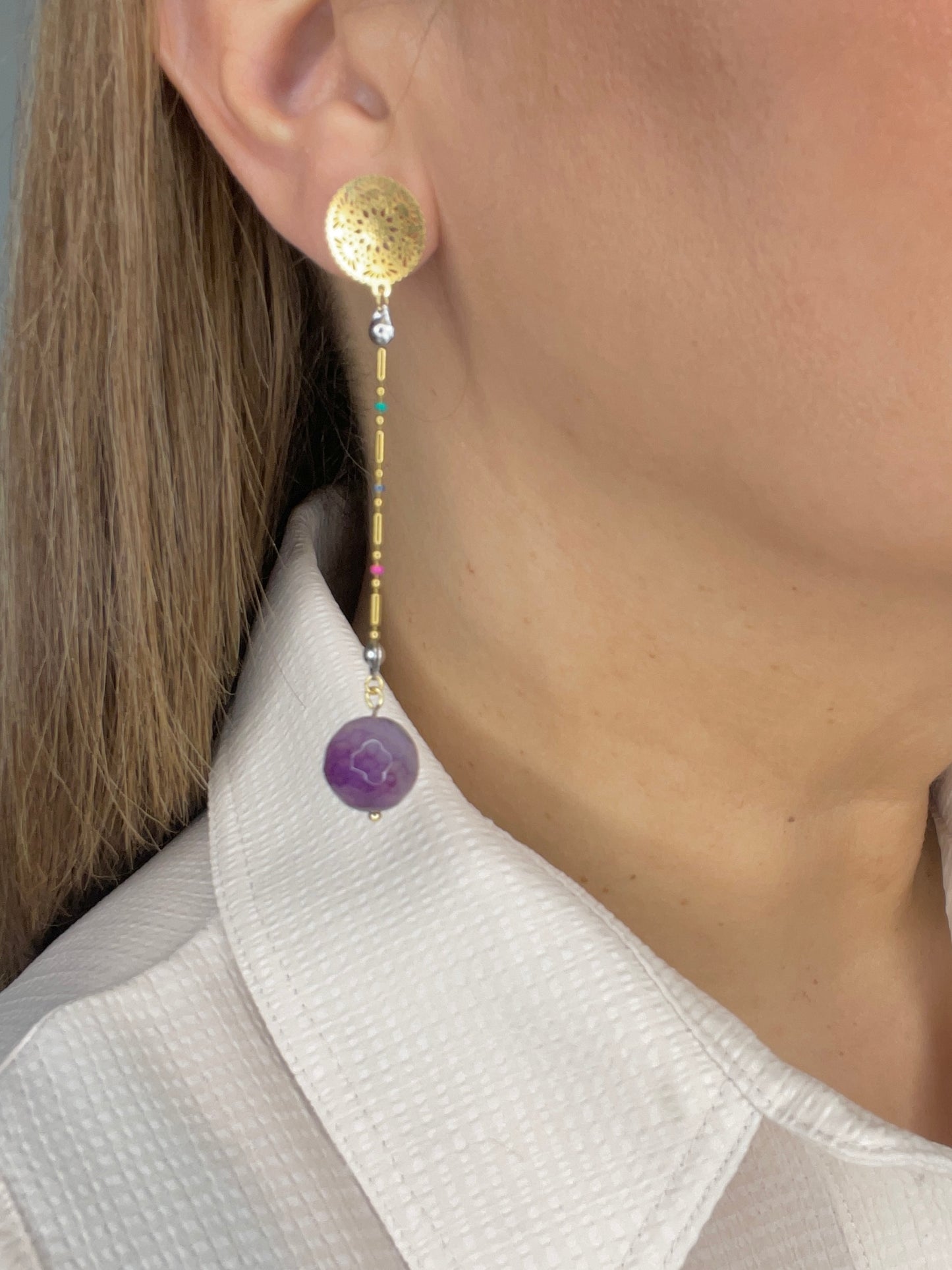 Violet Drop Stone Earrings