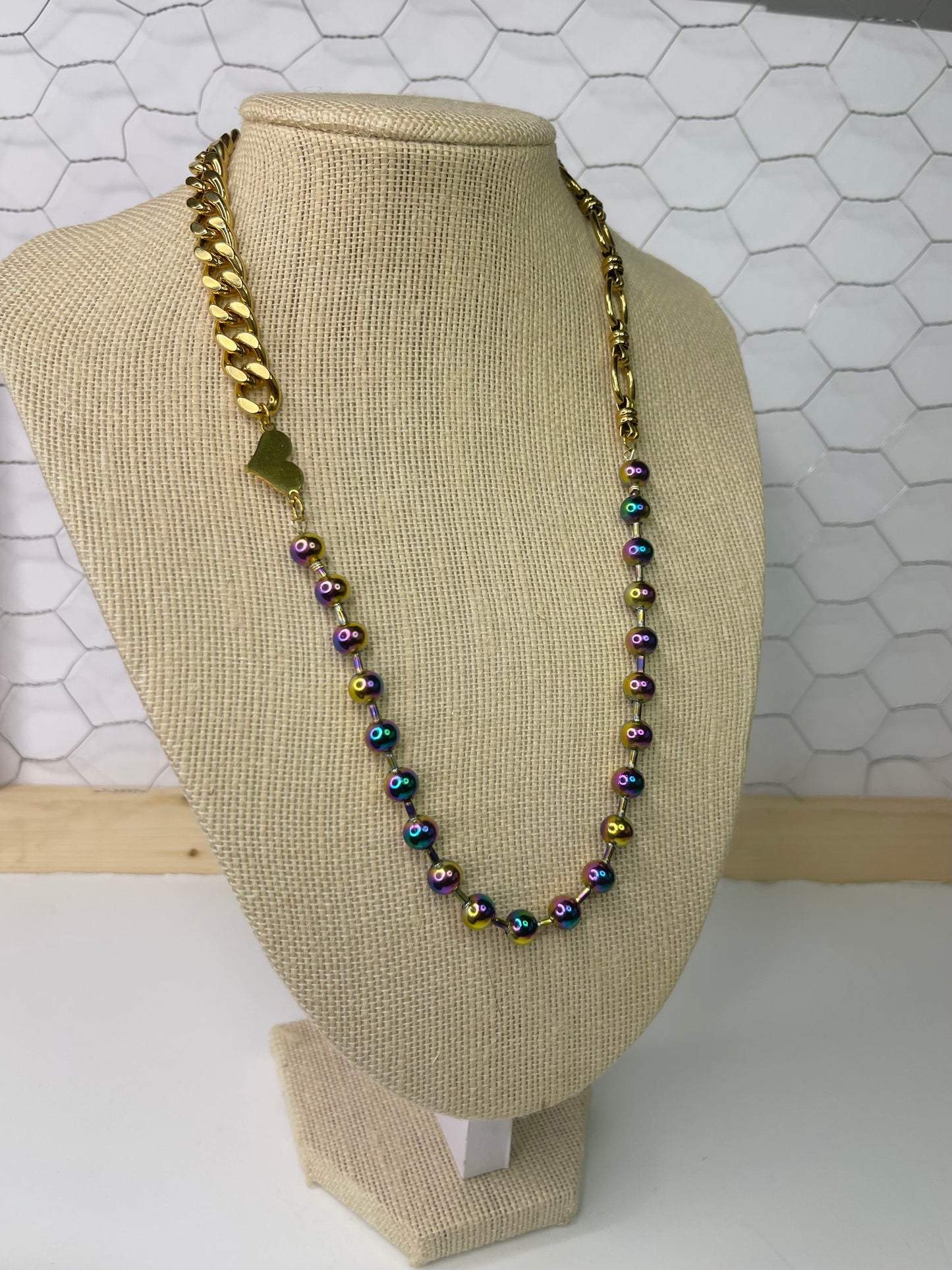 Rainbow Heart Gold Necklace