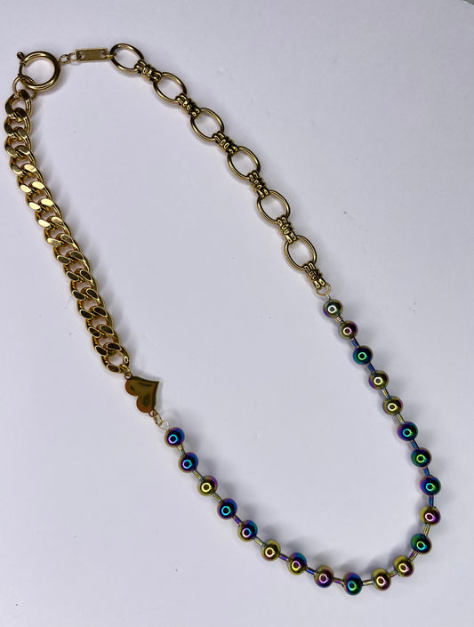 Rainbow Heart Gold Necklace