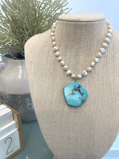 Turquoise Stone Pearl Necklace