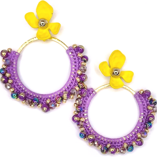 Crochet Yellow Flower Earrings