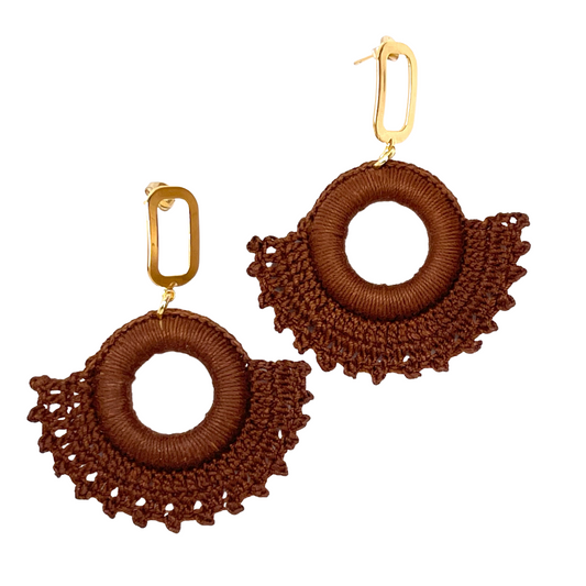 Brown Wood Crochet Earrings