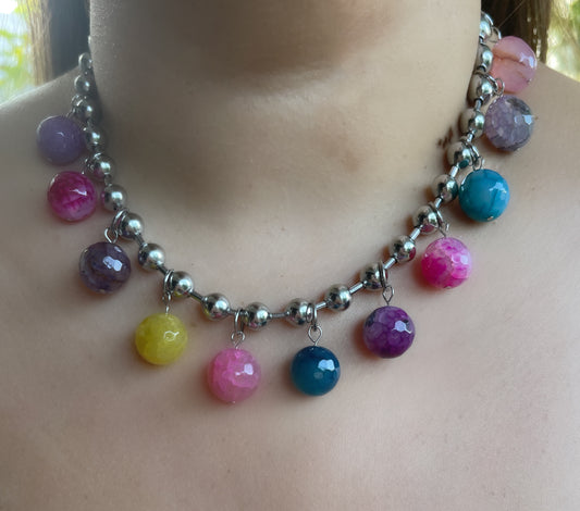 Dots Color Silver Necklace